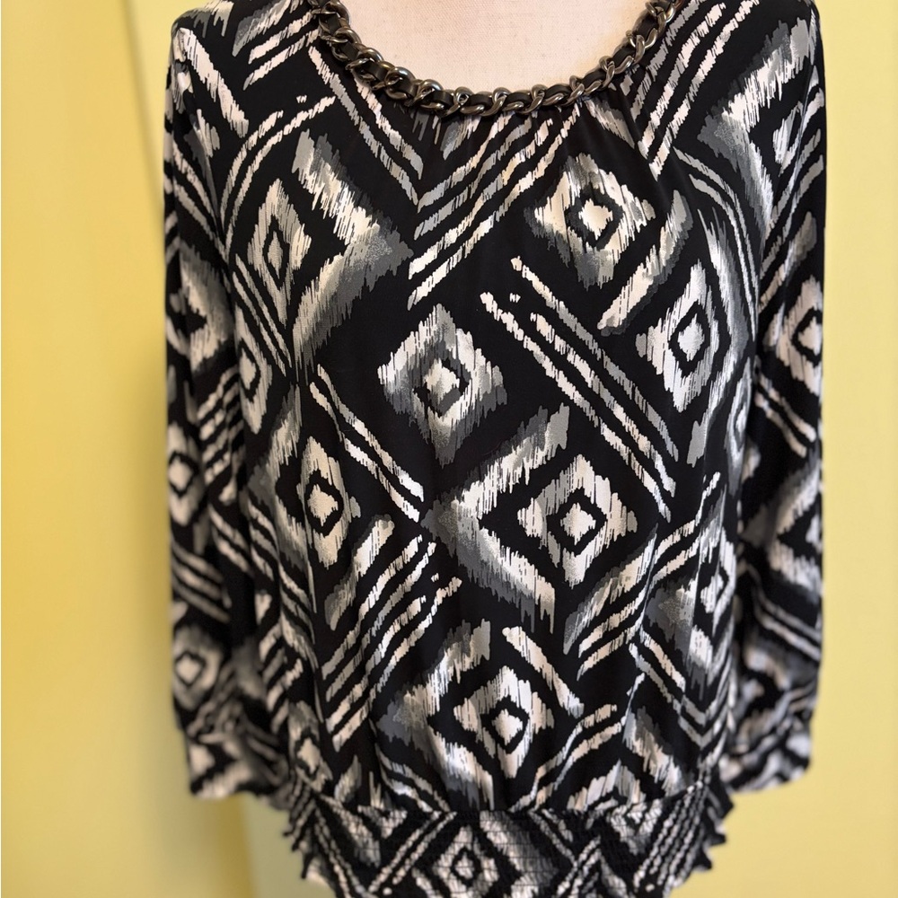Style & Co. Black and White Geometric Top